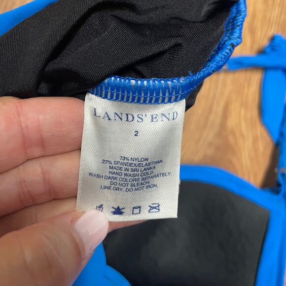 Lands End Solid Blue Ruched Slimming Womens Halter Tankini Swim Top Size 2 - Picture 6 of 6